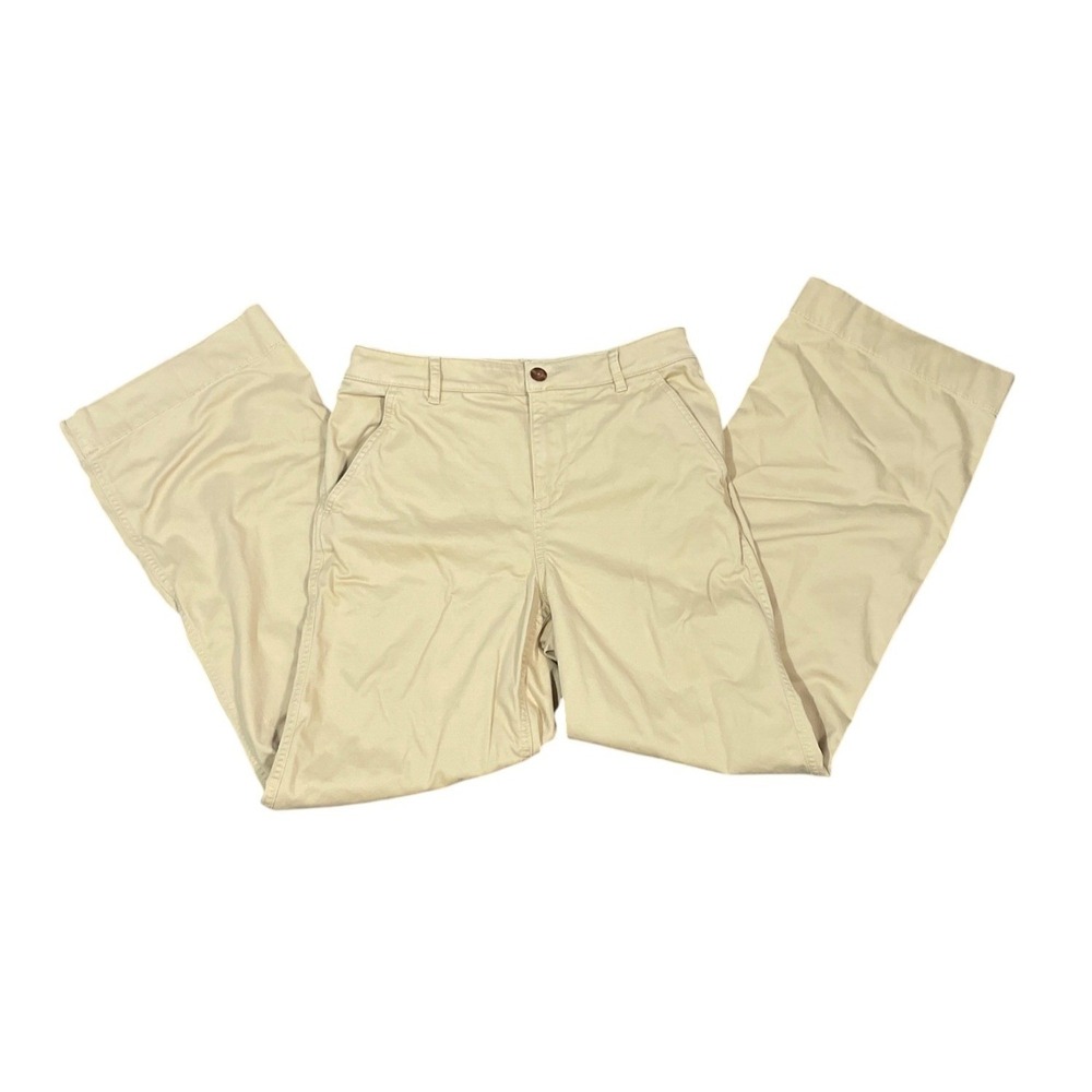 L.L.Bean Womens Wide Leg Chino Pants Khaki Cotton Stretch 6 M/T Utility